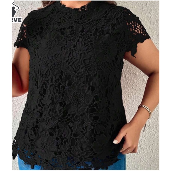 Plus Floral Lace Mock Neck Blouse - Picture 3 of 5